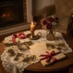 mit mondott volna Nagyi a Valentin-napról, régi fotók, szerelmes levél, gyertya, rózsacsokor